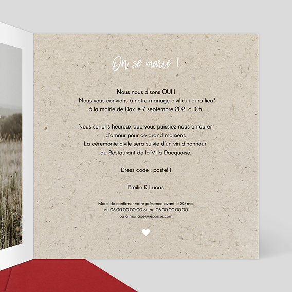 Faire part mariage Amour Chiné Intérieur Droit