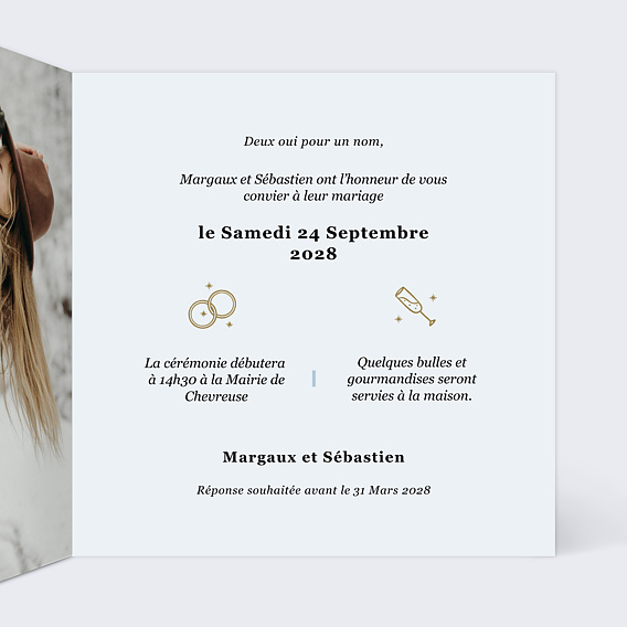 Faire part mariage Amour Enneigé Intérieur Droit