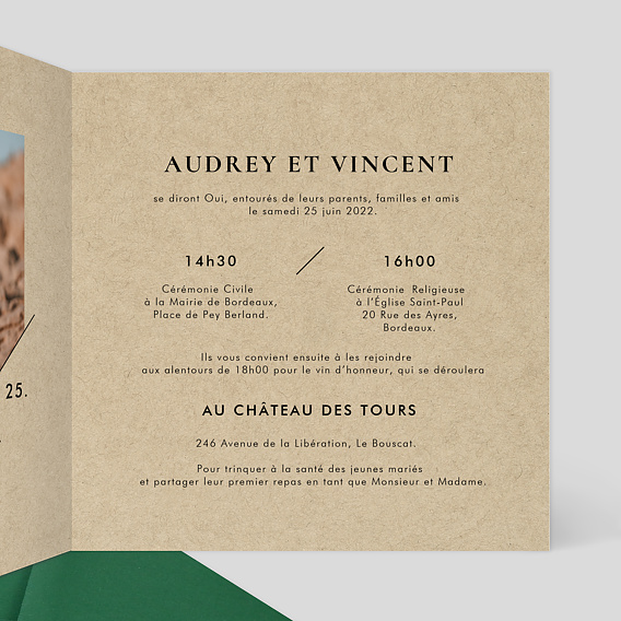 Faire part mariage Arboretum Intérieur Droit