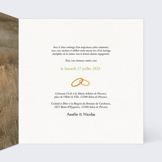 Faire part mariage Arbre de Vie Intérieur Droit