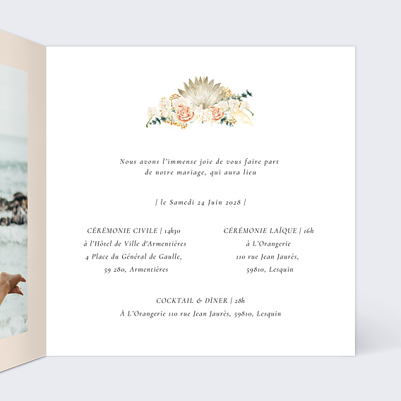 Faire part mariage Arche Bohème Intérieur Droit