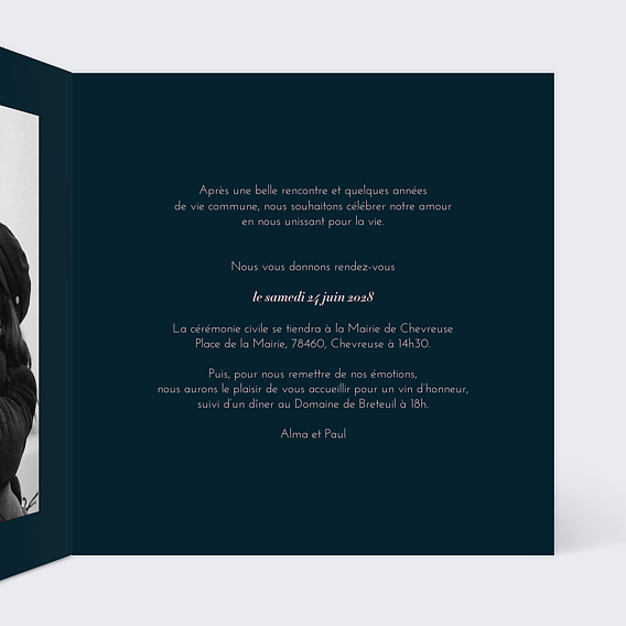 Faire part mariage Belles Fleurs Rouges Intérieur Droit