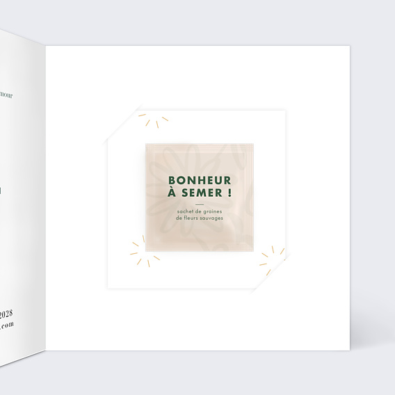 Faire part mariage Bohemia avec graines Intérieur Droit