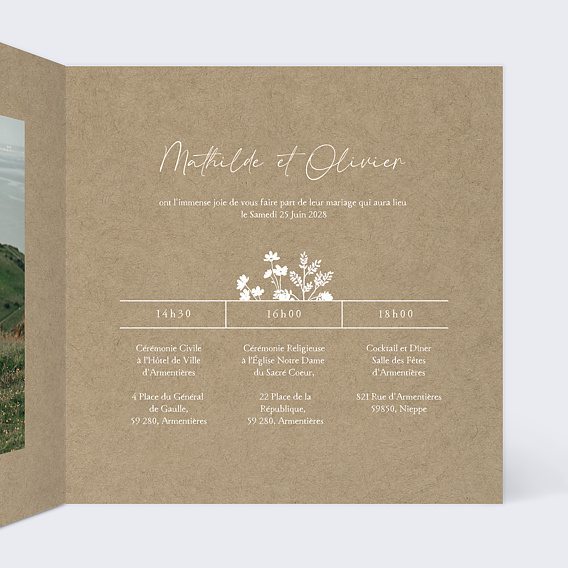 Faire part mariage Bouquet Champêtre Intérieur Droit