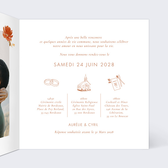 Faire part mariage Bouquet Parfumé Intérieur Droit