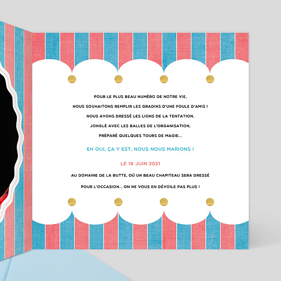 Faire part mariage Cirque Intérieur Droit