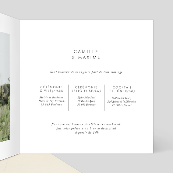 Faire part mariage Complicité Intérieur Droit