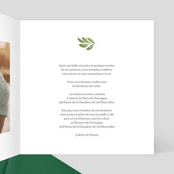 Faire part mariage Couronne Aquarelle Intérieur Droit