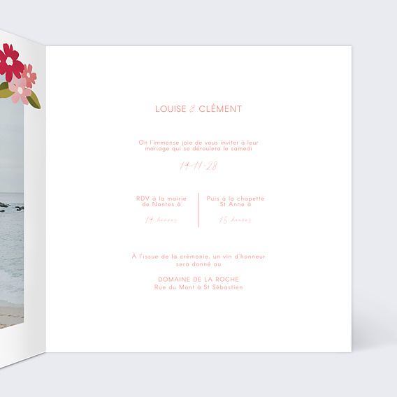 Faire part mariage Couronne de Bégonias Intérieur Droit