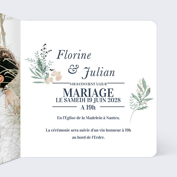 Faire part mariage Couronne de Laurier Intérieur Droit
