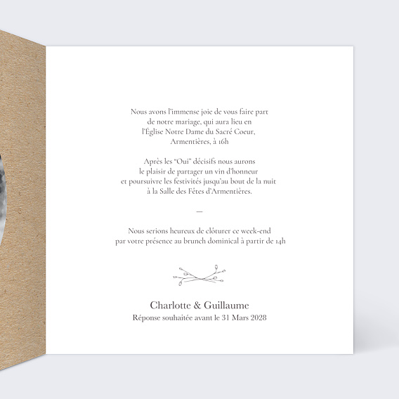 Faire part mariage Couronne Kraft Intérieur Droit