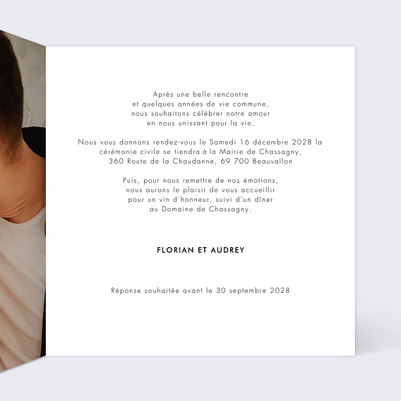 Faire part mariage Couronne Suspendue Intérieur Droit