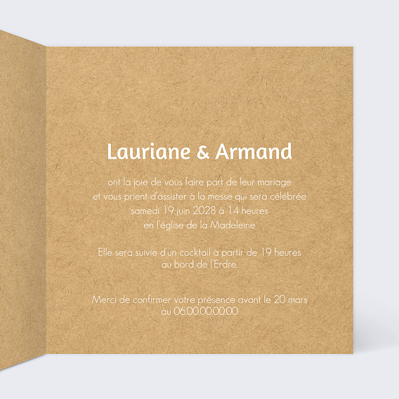 Faire part mariage Craft Épuré Intérieur Droit