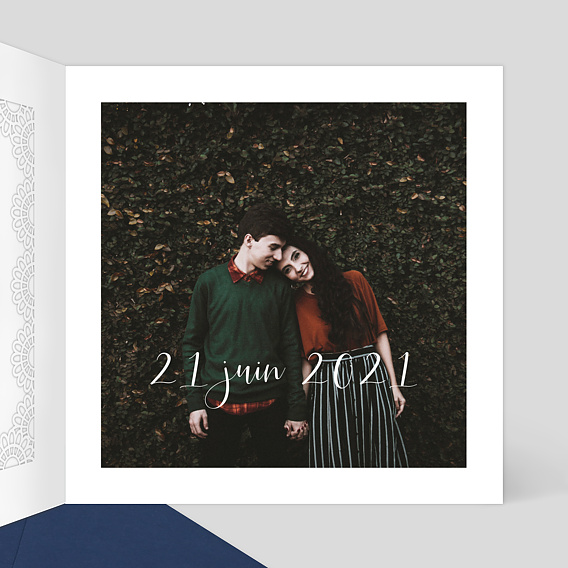 Faire part mariage Découpe Cadre Dentelle Intérieur Droit