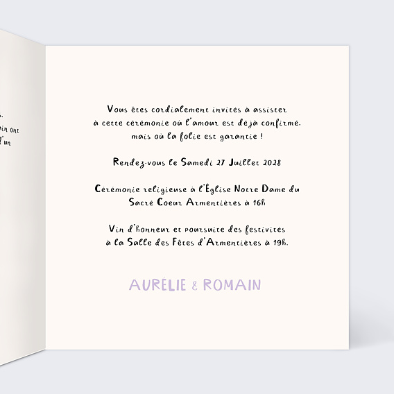 Faire part mariage Dessin Papa et Maman Intérieur Droit