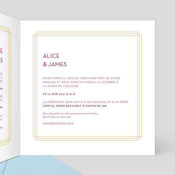 Faire part mariage Dorure Cosmopolite Intérieur Droit