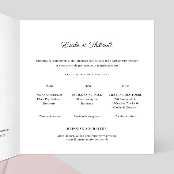 Faire part mariage Dorure Couronnée Intérieur Droit