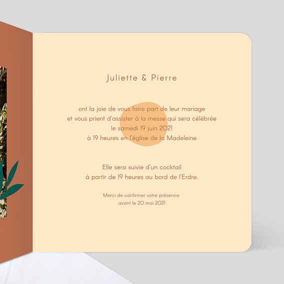 Faire part mariage Douceur Estivale Intérieur Droit
