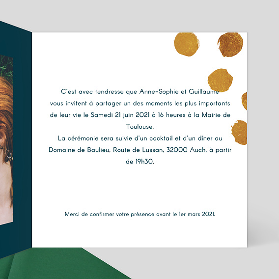 Faire part mariage Eclat Intérieur Droit