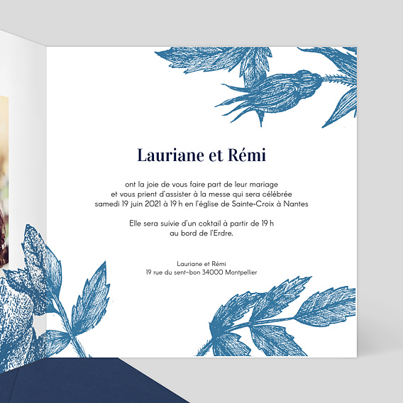 Faire part mariage Engraved Flower Intérieur Droit