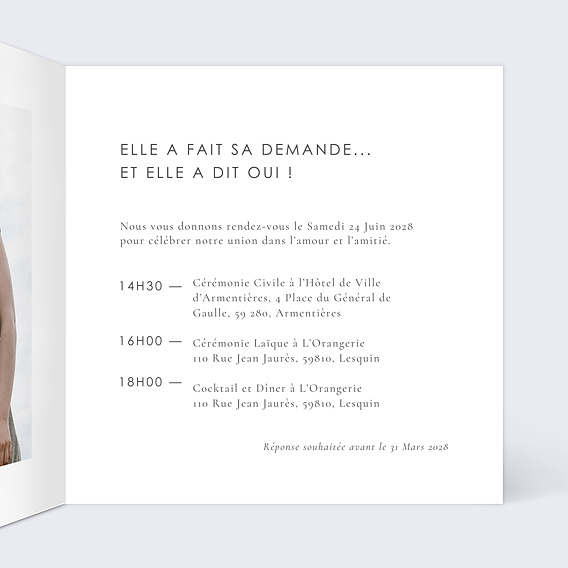 Faire part mariage Ensemble Intérieur Droit