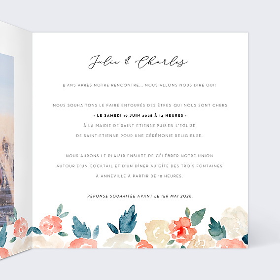 Faire part mariage Envolée Florale Intérieur Droit