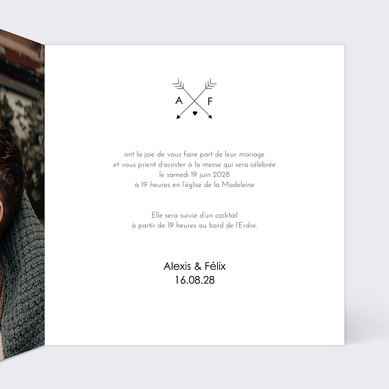 Faire part mariage Flèches d'Amour Intérieur Droit