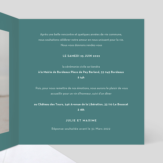 Faire part mariage Fleurs Délicates Intérieur Droit