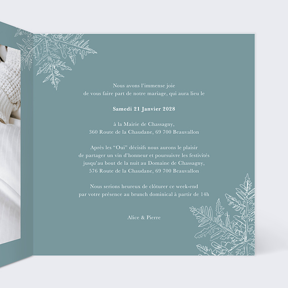 Faire part mariage Flocons Intérieur Droit