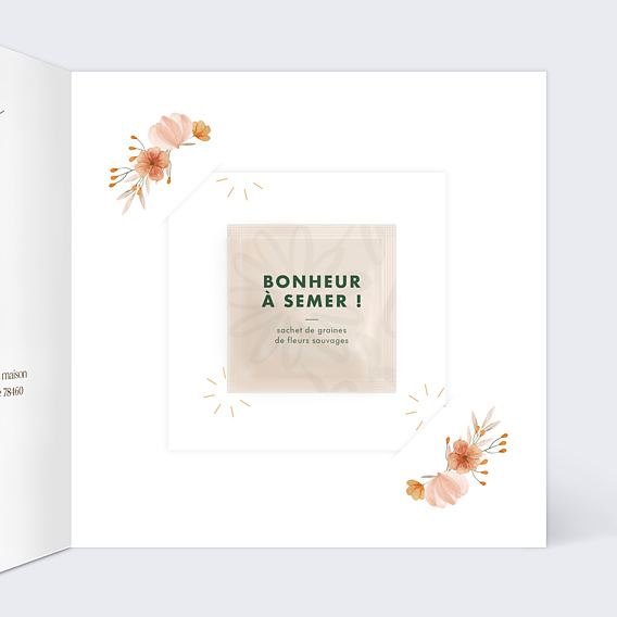 Faire part mariage Flower of Fall avec Graines Intérieur Droit
