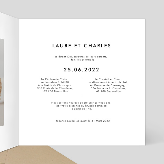 Faire part mariage Galanterie Intérieur Droit