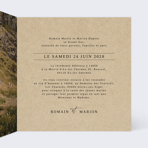 Faire part mariage Idylle à la Montagne Intérieur Droit