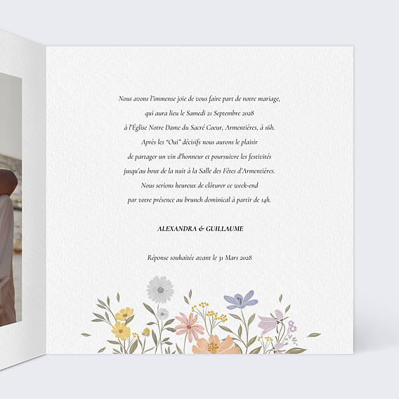 Faire part mariage Idylle Bucolique Intérieur Droit