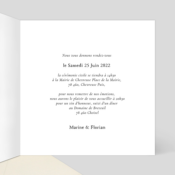 Faire part mariage Itinéraire Amoureux Intérieur Droit