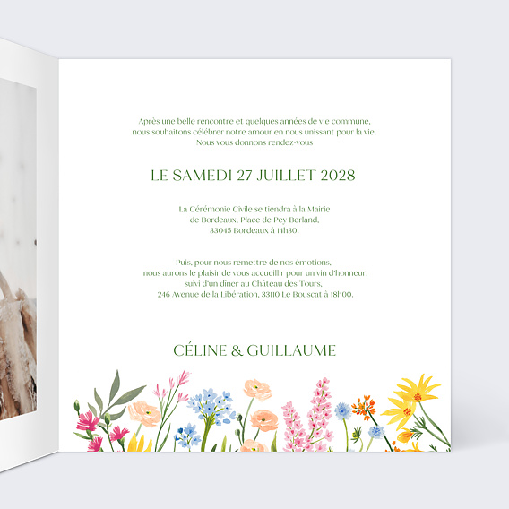 Faire part mariage Jardin Intérieur Droit