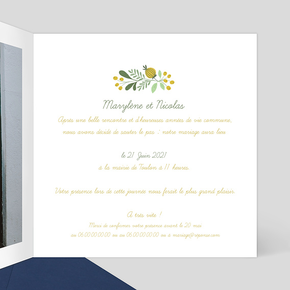 Faire part mariage Jolie Broderie Intérieur Droit