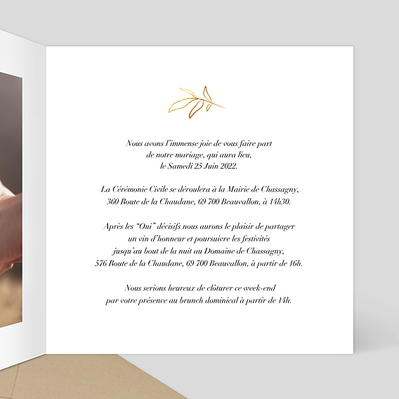 Faire part mariage Lancéolée Intérieur Droit