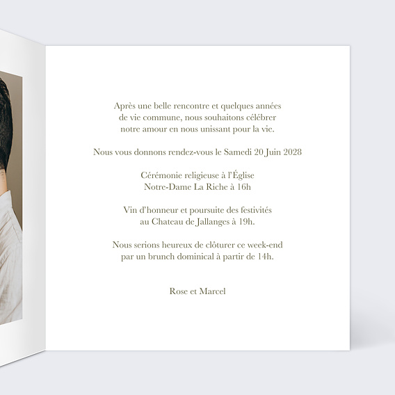 Faire part mariage Le calin Intérieur Droit