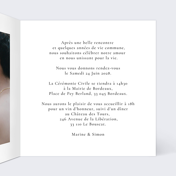 Faire part mariage Ligne du coeur Intérieur Droit