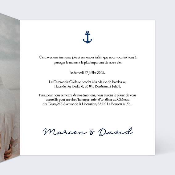 Faire part mariage Marinière et Encre  Intérieur Droit