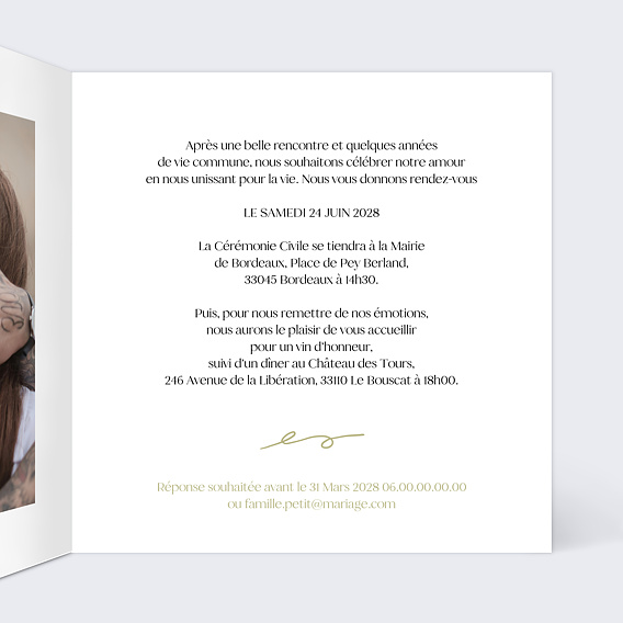 Faire part mariage Moto des mariés Intérieur Droit