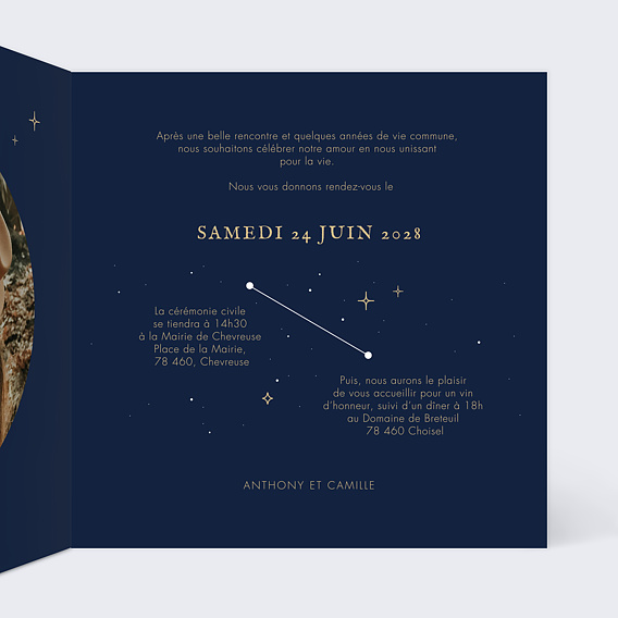 Faire part mariage Notre Constellation Intérieur Droit