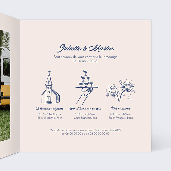 Faire part mariage Notre histoire à la main Intérieur Droit