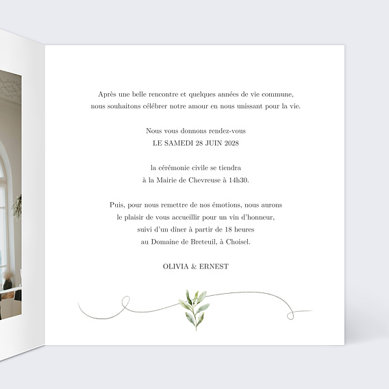 Faire part mariage Olivier Éternel Intérieur Droit