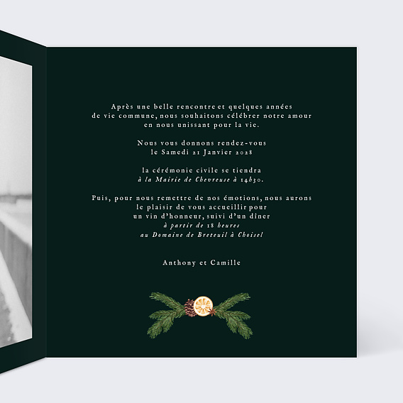 Faire part mariage Orange Cannelle Intérieur Droit