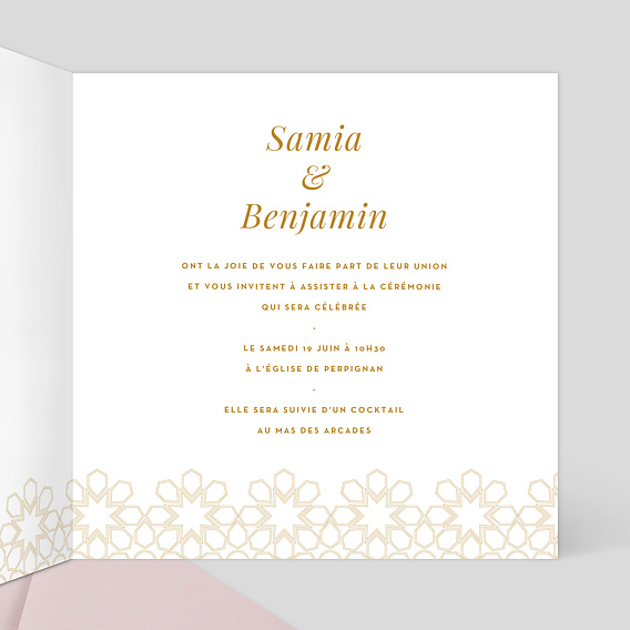 Faire part mariage Motif oriental Intérieur Droit