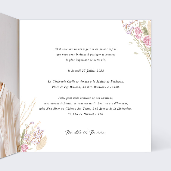 Faire part mariage Petit Bouquet Champêtre Intérieur Droit
