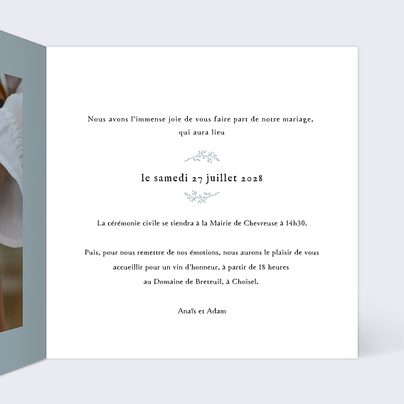 Faire part mariage Photo et Brindille Intérieur Droit