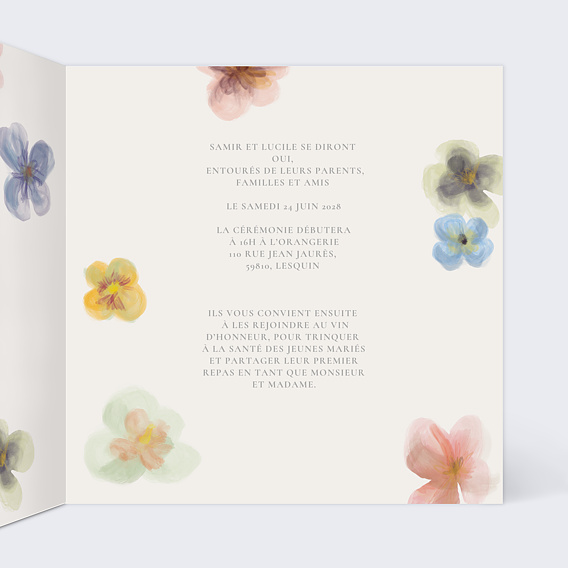 Faire part mariage Profusion Aquarelle Intérieur Droit