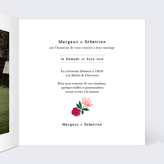 Faire part mariage Romantique Chic Intérieur Droit